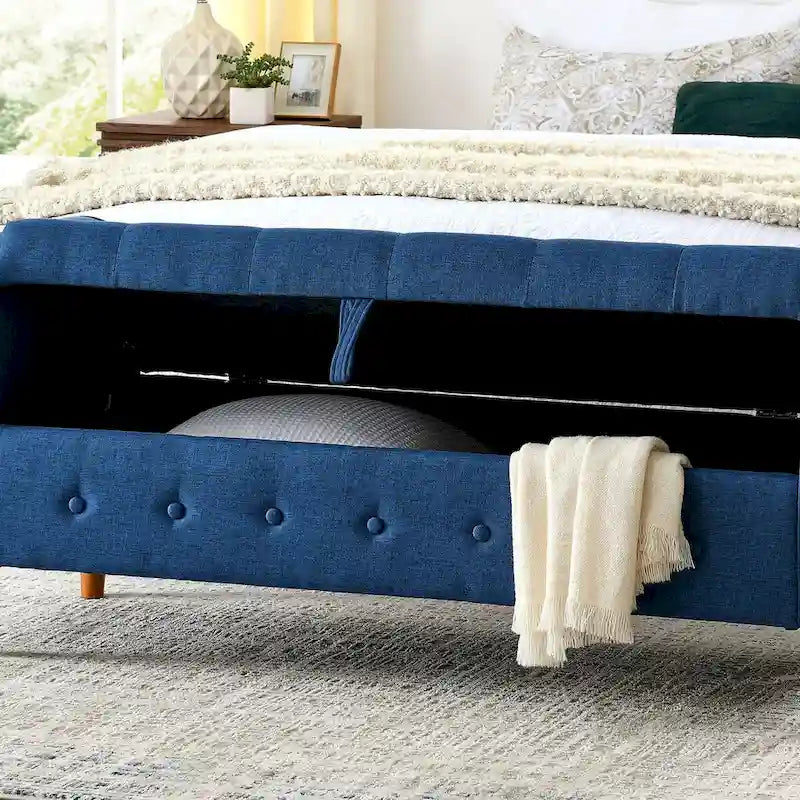 Banc de rangement capitonné pour chambre à coucher, 62 po, pouf moderne en tissu rembourré, banc de fenêtre, design à accoudoirs enroulés