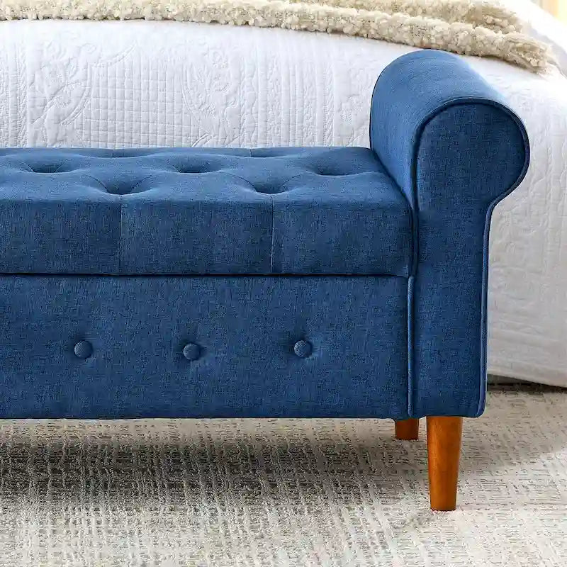 Banc de rangement capitonné pour chambre à coucher, 62 po, pouf moderne en tissu rembourré, banc de fenêtre, design à accoudoirs enroulés