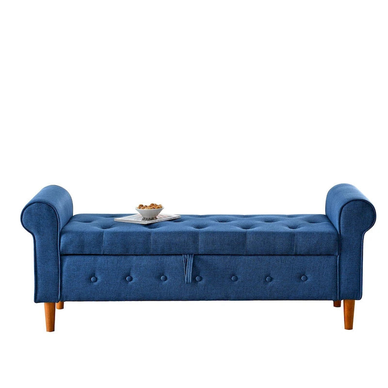 Banc de rangement capitonné pour chambre à coucher, 62 po, pouf moderne en tissu rembourré, banc de fenêtre, design à accoudoirs enroulés