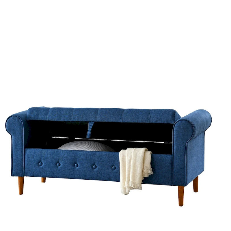 Banc de rangement capitonné pour chambre à coucher, 62 po, pouf moderne en tissu rembourré, banc de fenêtre, design à accoudoirs enroulés
